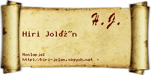 Hiri Jolán névjegykártya