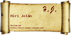 Hiri Jolán névjegykártya